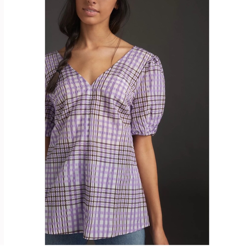 NEW Anthropologie Marsha Lavender Plaid Tunic Blouse by Mare Mare Size XS